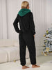 POM-POM TRIM ZIP FRONT HOODED LOUNGE JUMPSUIT