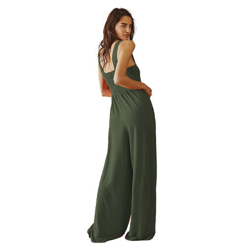 SMOCKED WIDE STRAP JUMPSUIT