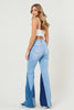 COLOR BLOCK SIDE SLIT FLARE JEANS