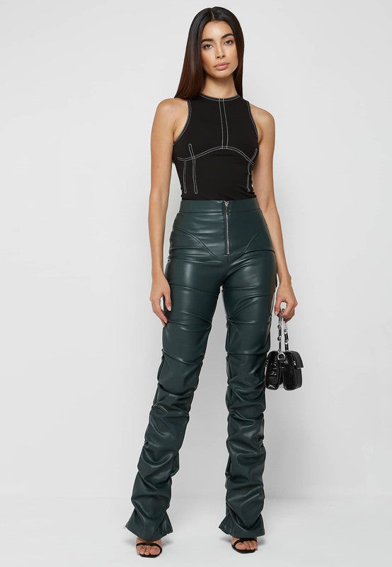 OLIVE LEATHER PANTS