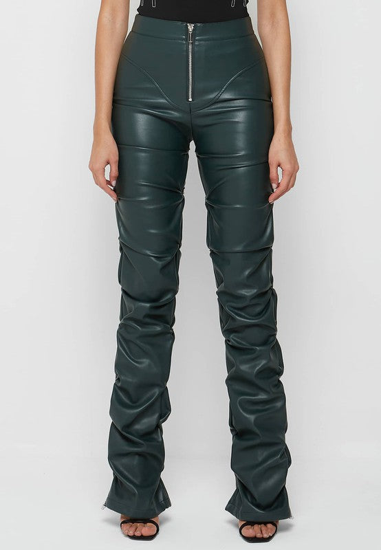 OLIVE LEATHER PANTS