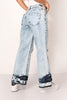 DISTRESSED ACID WASH RELEASED HEM WIDE LEG JEAN