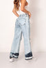 DISTRESSED ACID WASH RELEASED HEM WIDE LEG JEAN