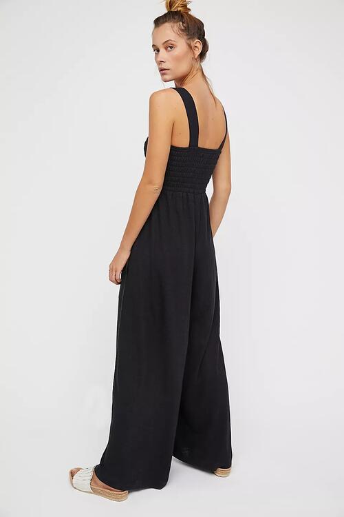 SMOCKED WIDE STRAP JUMPSUIT