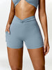 TWISTED HIGH WAIST ACTIVE SHORTS WITH POCKETS