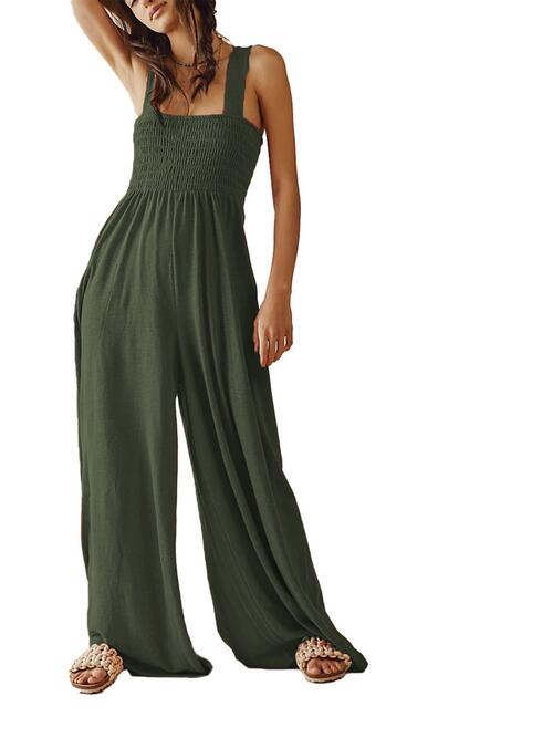 SMOCKED WIDE STRAP JUMPSUIT