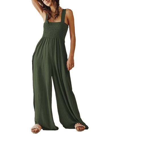 SMOCKED WIDE STRAP JUMPSUIT