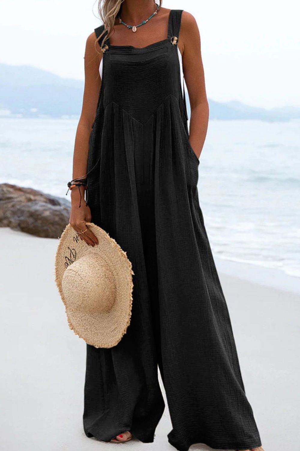 SLEEVELESS WIDE LEG JUMPSUIT WITH POCKETS