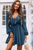 RUFFLE TRIM V-NECK LONG SLEEVE MINI DRESS