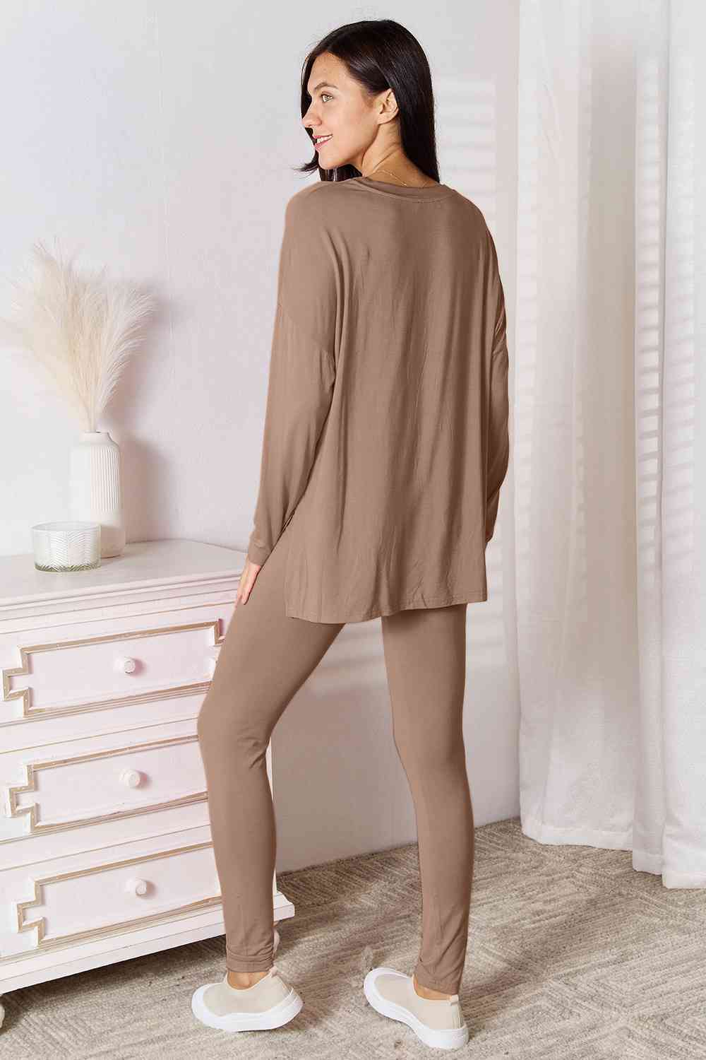 BASIC BAE FULL SIZE V-NECK SOFT RAYON LONG SLEEVE TOP AND PANTS LOUNGE SET