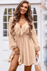 RUFFLE TRIM V-NECK LONG SLEEVE MINI DRESS