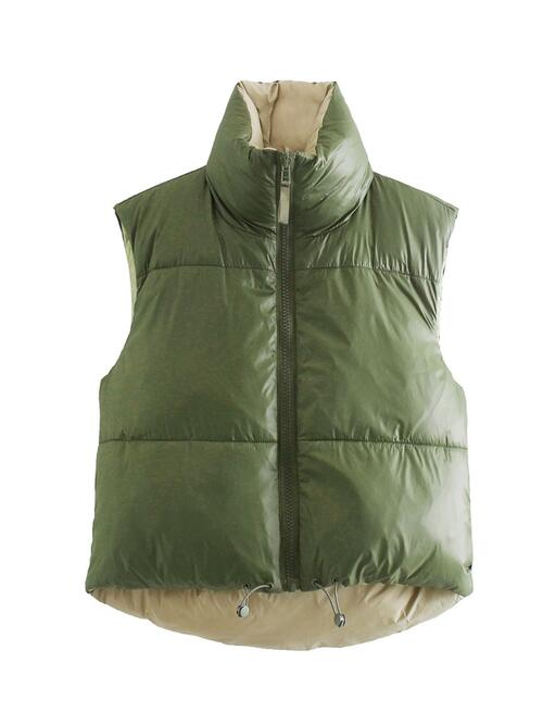 ZIP UP DRAWSTRING REVERSIBLE VEST - Style Boutiqe