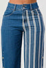 BUTTON SLIT STRIPED DENIM PATCH BAGGY MOM JEAN