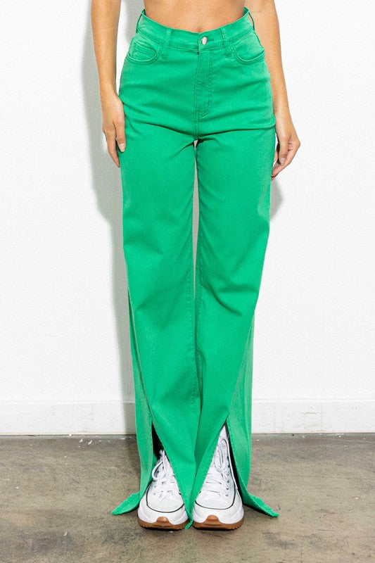 FRONT SLIT WIDE LEG TENCEL PANTS - Style Boutiqe