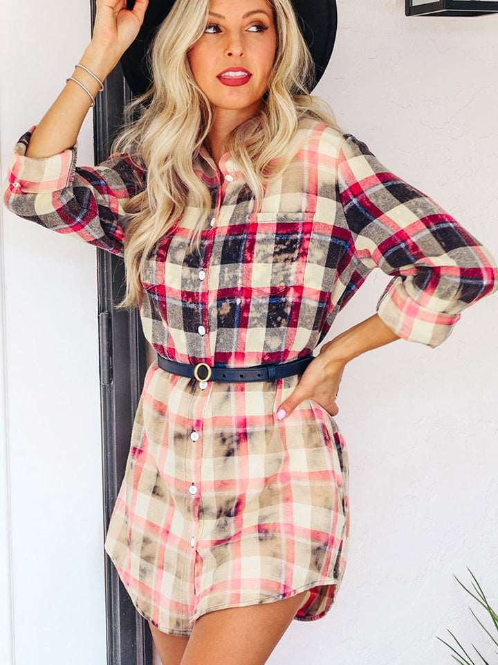 PLAID BUTTON-DOWN MINI DRESS