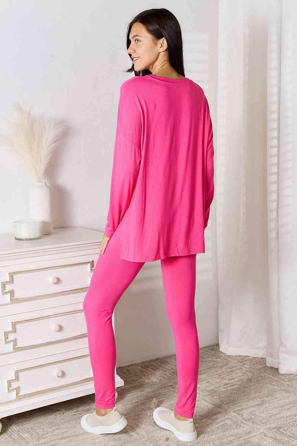 BASIC BAE FULL SIZE V-NECK SOFT RAYON LONG SLEEVE TOP AND PANTS LOUNGE SET