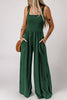 SMOCKED SQUARE NECK WIDE LEG JUMPSUIT WITH POCKETS