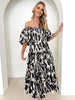 PRINTED SMOCKED OFF-SHOULDER TIERED DRESS