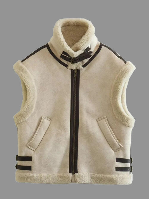 CONTRAST ZIP UP FLEECE VEST - Style Boutiqe