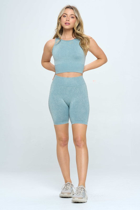 MINERAL WASH SEAMLESS BIKER SHORTS SET - Style Boutiqe