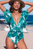 BOTANICAL PRINT DEEP V TIE WAIST ONE-PIECE SWIMSUIT