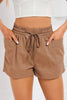 DRAWSTRING SMOCKED WAIST POCKETED SHORTS