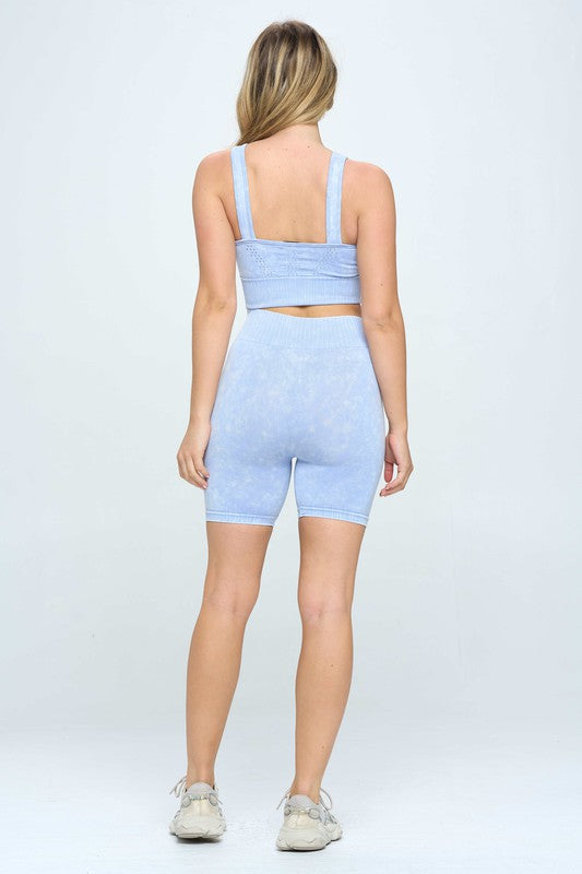 MINERAL WASH SEAMLESS BIKER SHORTS SET - Style Boutiqe