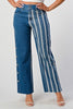 BUTTON SLIT STRIPED DENIM PATCH BAGGY MOM JEAN - Style Boutiqe