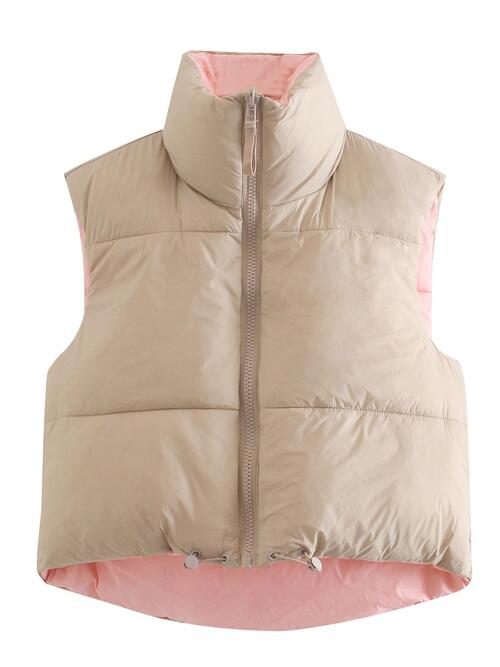 ZIP UP DRAWSTRING REVERSIBLE VEST - Style Boutiqe