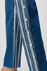 BUTTON SLIT STRIPED DENIM PATCH BAGGY MOM JEAN