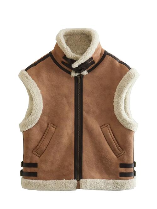 CONTRAST ZIP UP FLEECE VEST - Style Boutiqe